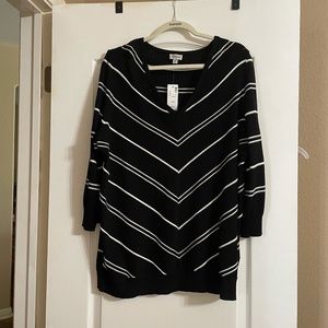 Avenue Black/White V-Neck Thin Knit Sweater 3/4 Sleeve Size 18/20 NWT